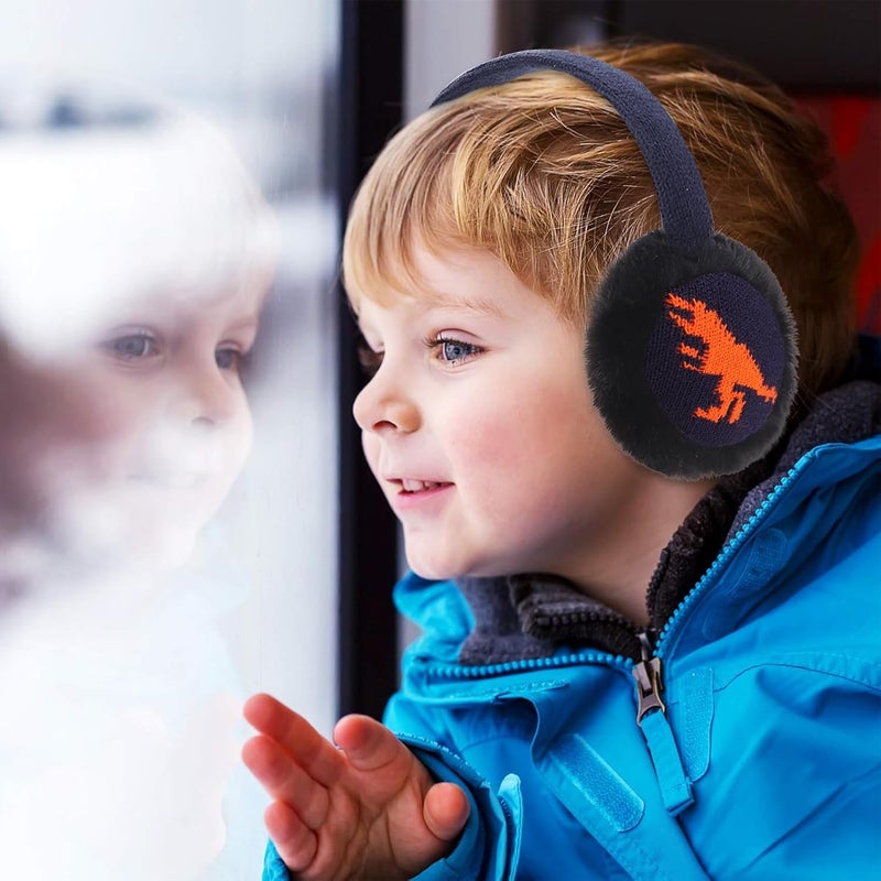 BUTITNOW Toddler Kids Knit Dinosaur Earmuffs Soft Plush Comfortable Winter Outdoor Ear Warmers for Boys Girls - Image 3